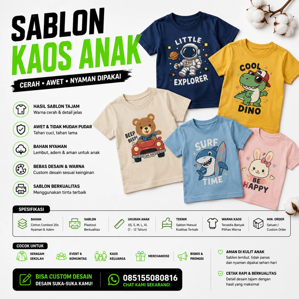 Sablon Kaos Anak DTF Custom